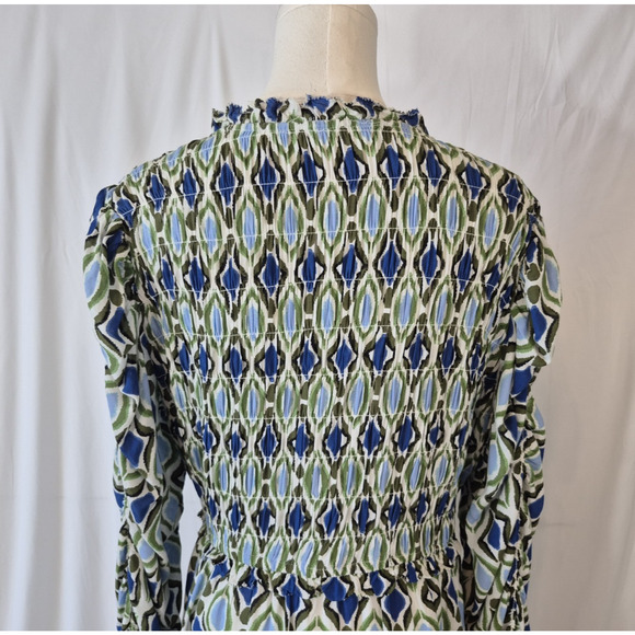 Anthropologie Womens Blue Motif Long-Sleeve V-Neck Ruffle Mini Dress Large - Picture 12 of 13